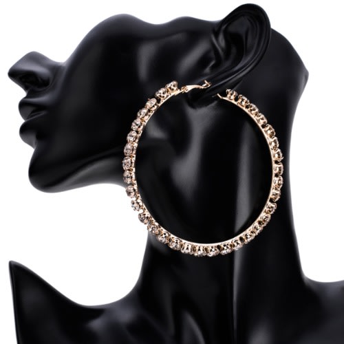 Hoop Round Rhinestone Circle Earring -Gold