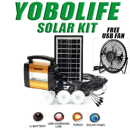 SOLAR ENERGY KIT + SUPER BRIGHT 3 LED BULBS AND FREE USB FAN