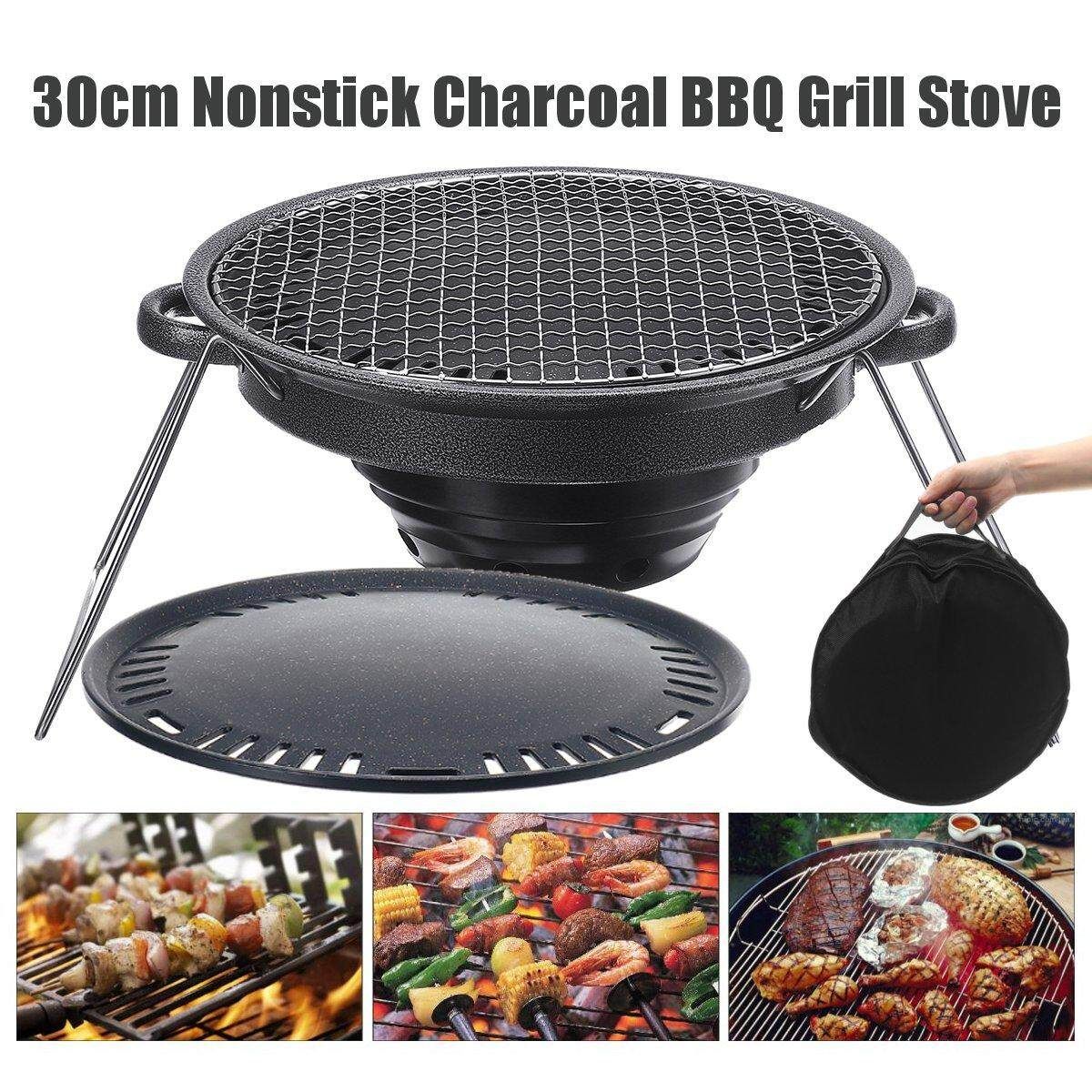30cm Nonstick Charcoal BBQ Grill Korean Style Pit Steak Stove Camping Set