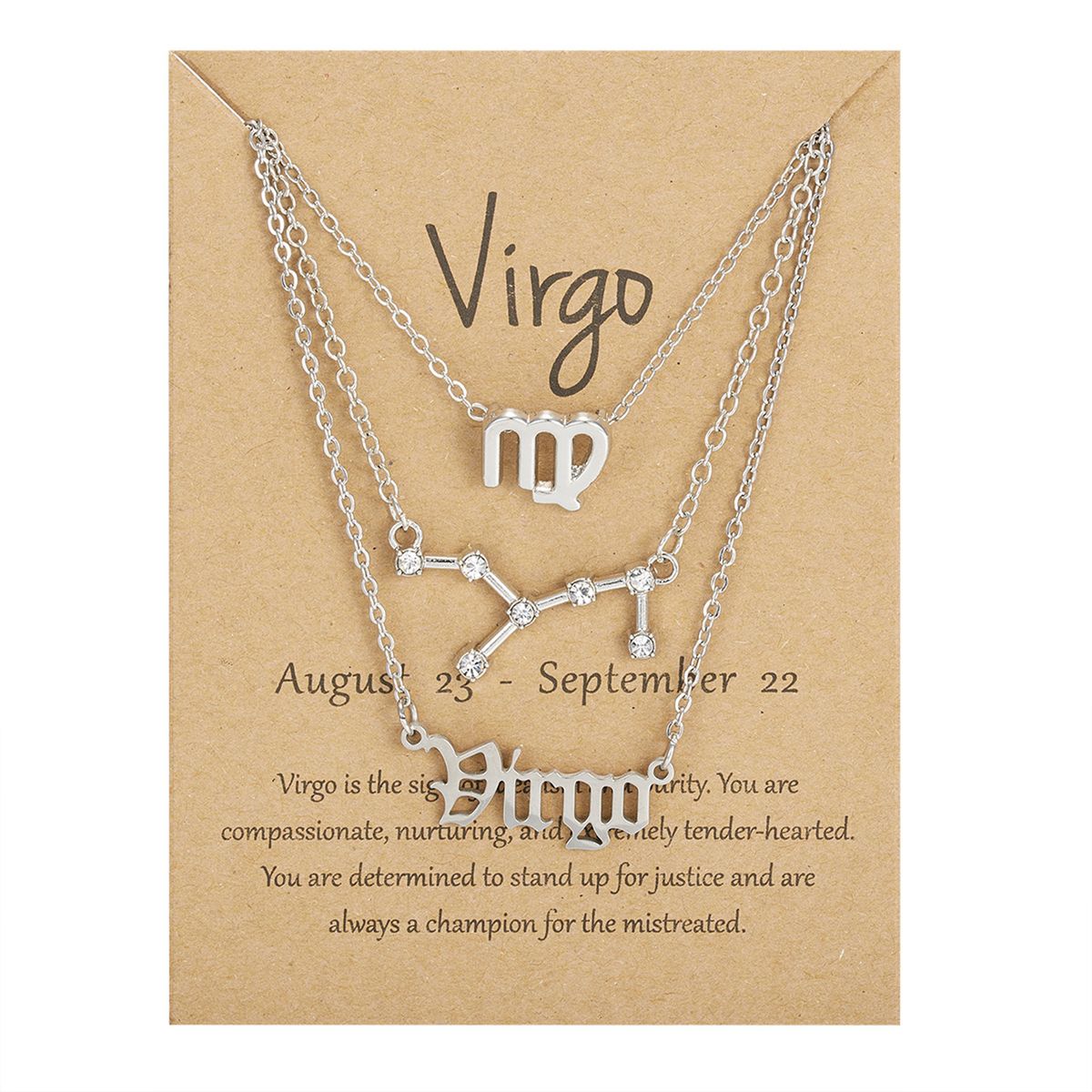 Twelve Constellations Symbol Starry Sky Pendant Necklace Silver Virgo