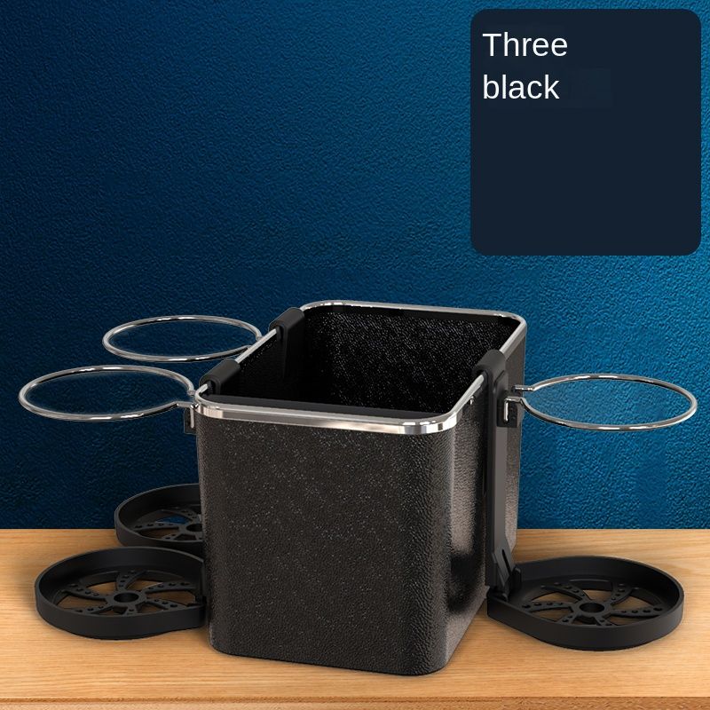 Multi-function Car Storage Box Armrest Organizers Car Interior Stowing Tidying Accessories For Phone Tissue Cup Drink Holder Black-3-CupHolder