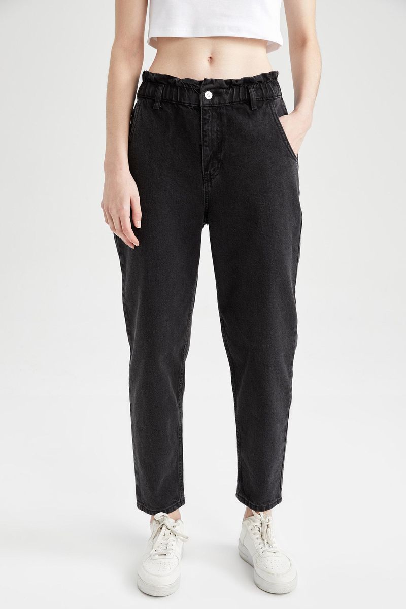 Woman Paperbag Denim Trousers - Anthracite