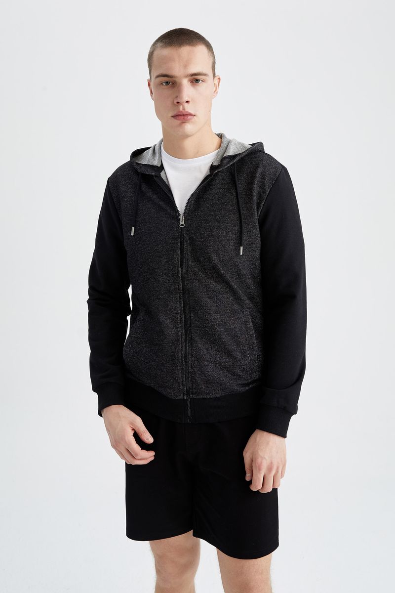 Man Knitted Regular Fit Cardigan -Black