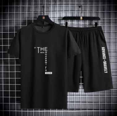 Mens Sports T-shirts+Pants Suit(black)