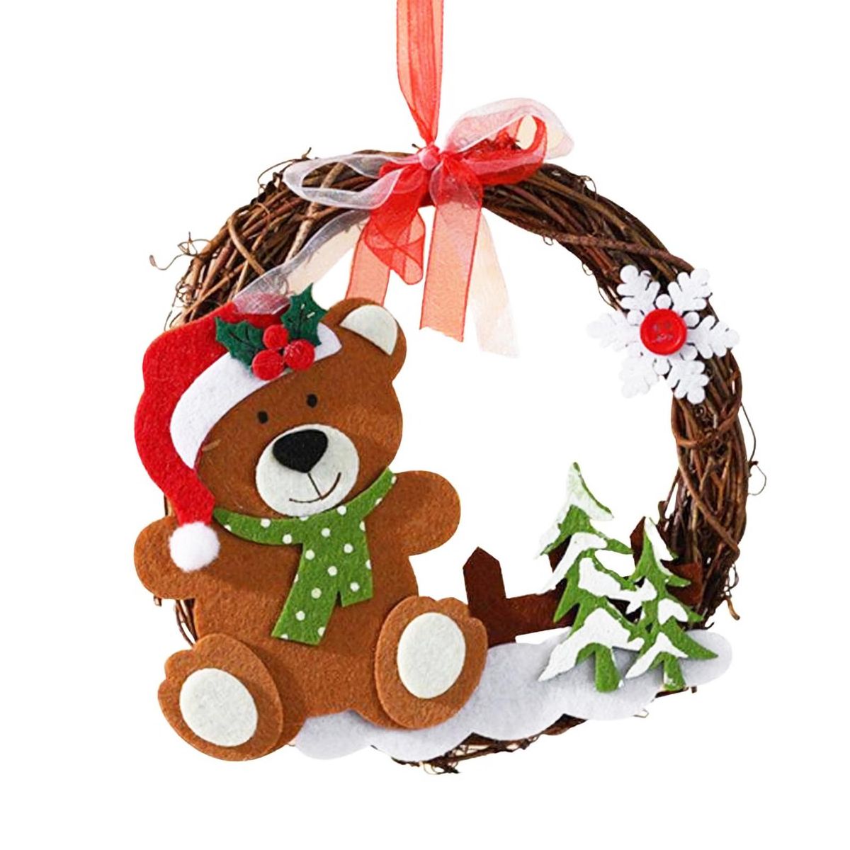 Mini Christmas Twig Garland Hanging Ornament Wreath Decoration Santa Clause Snowman Bear Reindeer Christmas Decor Christmas Tree Ornaments