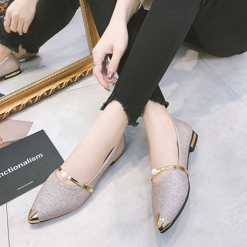 Women's Classy Pointer Ballerina Shoes Flat Shoe - Gold