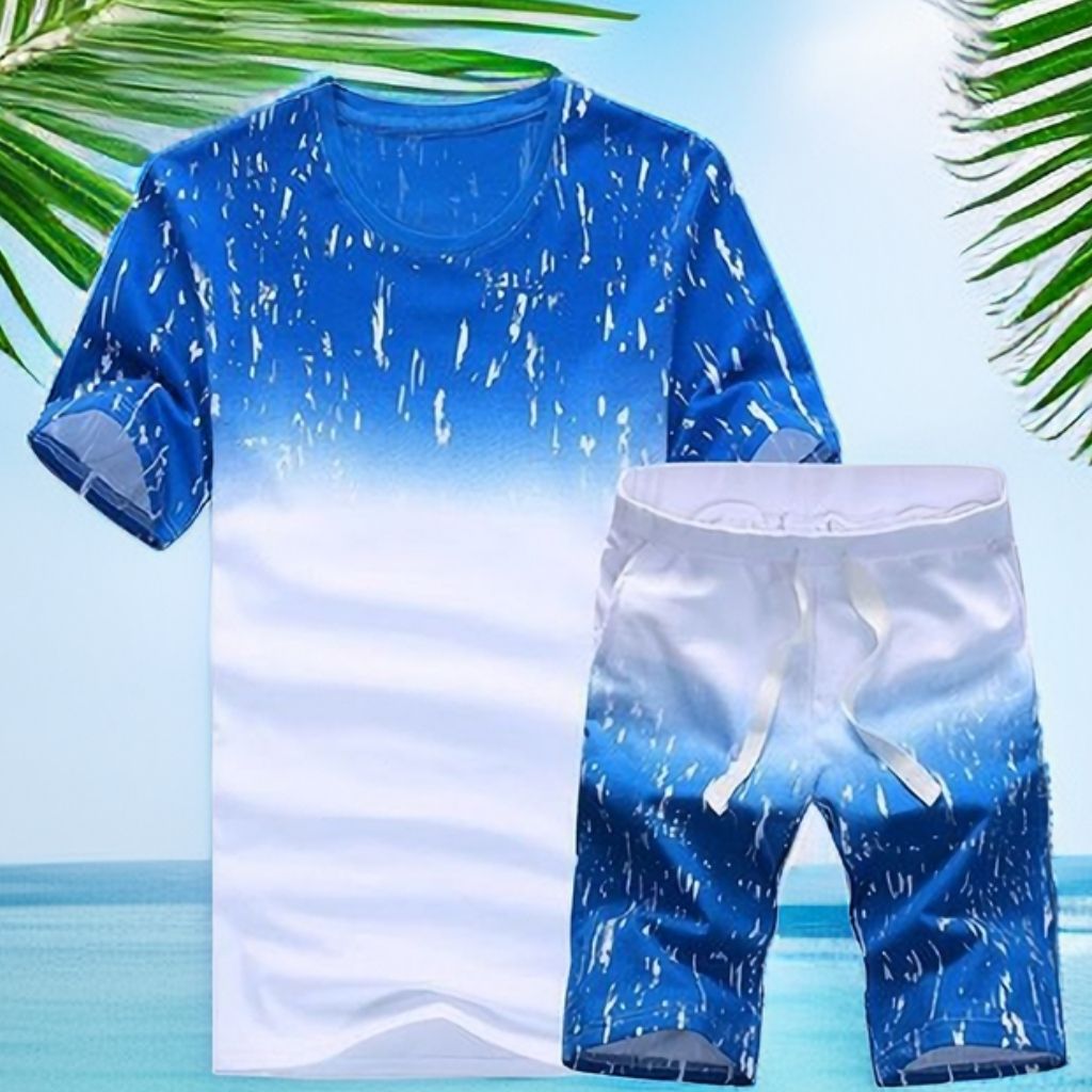 Men's 2 In 1 Short Sleeve Round Neck T-Shirt & Shorts Set - Blue