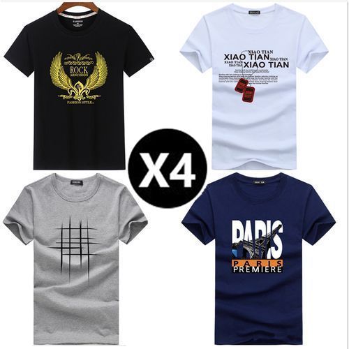 100% Cotton 4 Pcs Men's Fashion Short Sleeve T-shirt