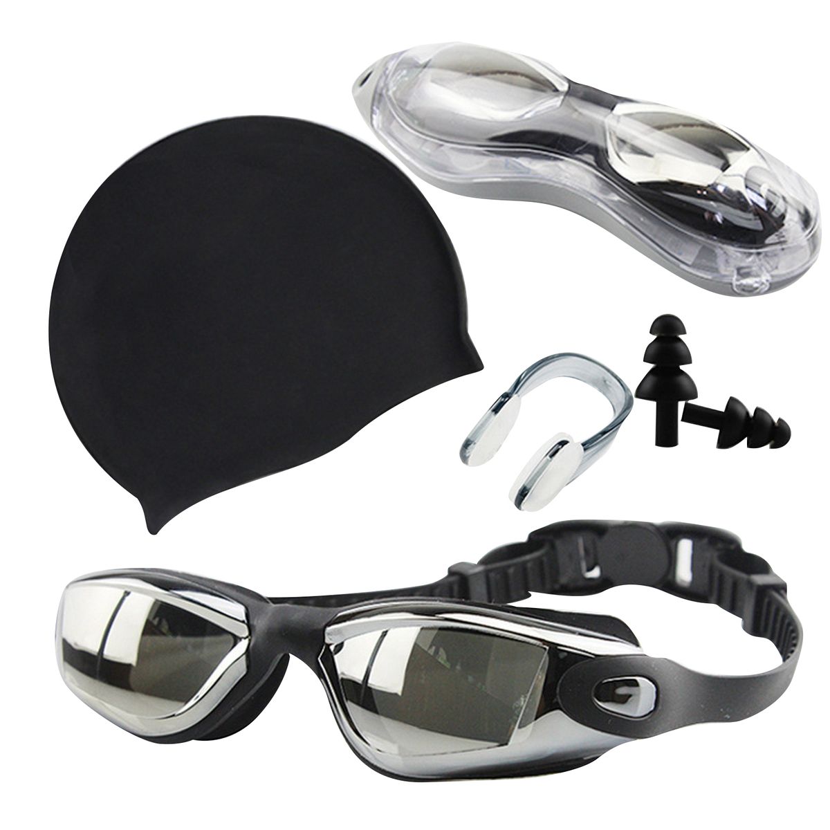 Swimming Goggles With Earplugs Nose Clip Swimming Cap