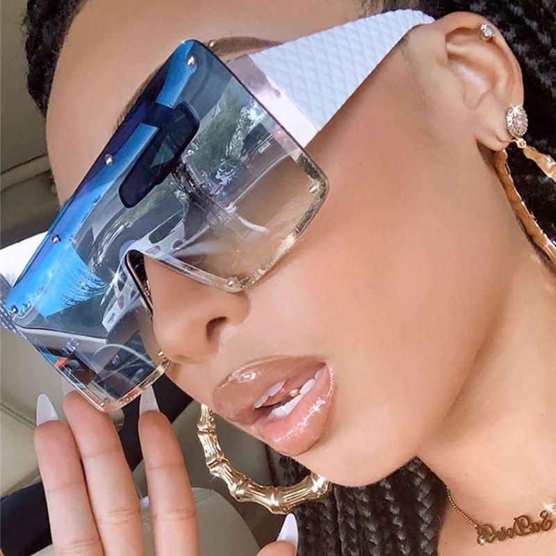 Gradient Visor Oversize Square Shaped Elegant Ladies Sunglasses