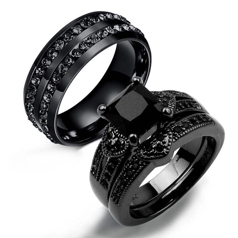 Wedding Ring Set Diamond For Couple - Black