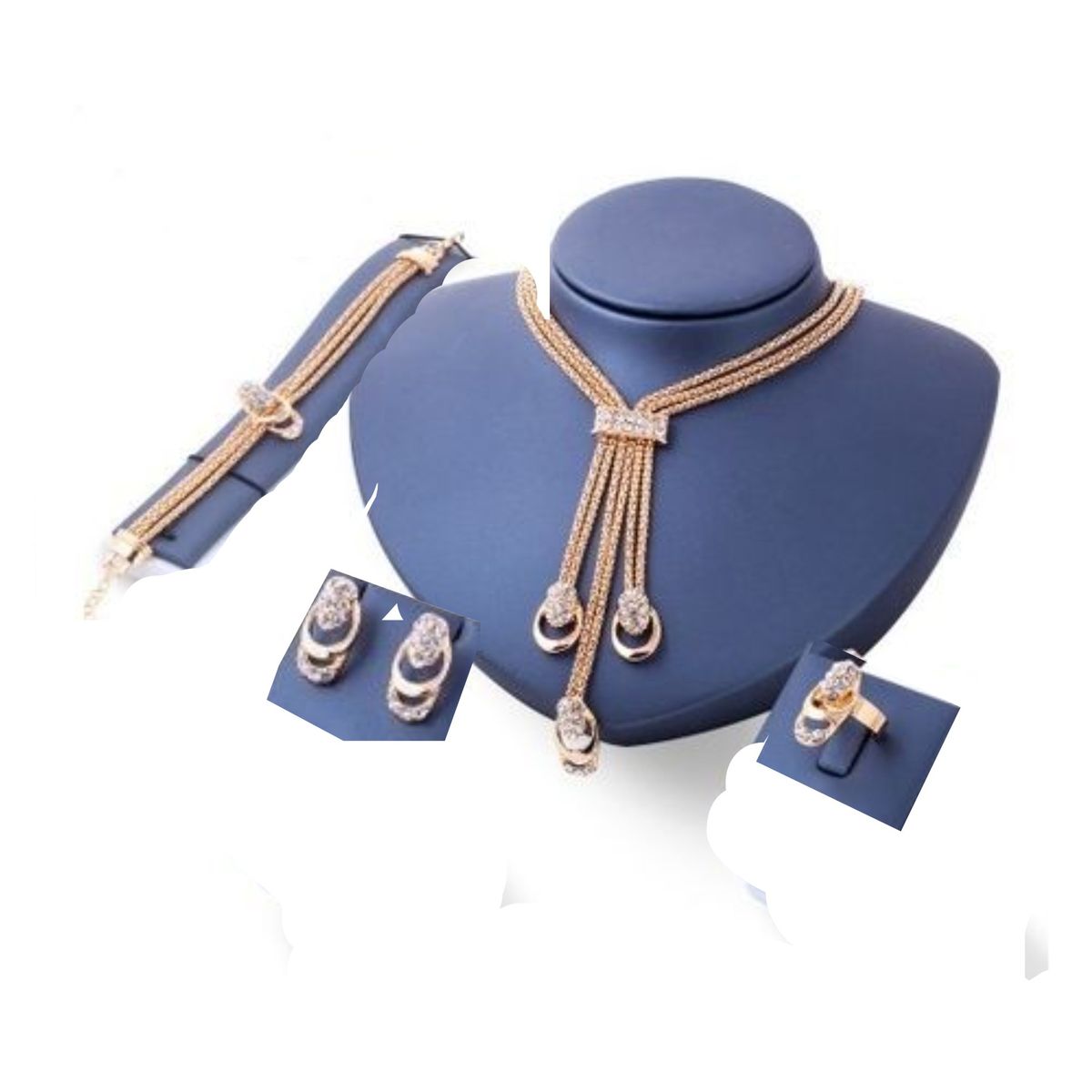 Luxury Fashion Necklace Earring Bracelet Ring Set Gold Color