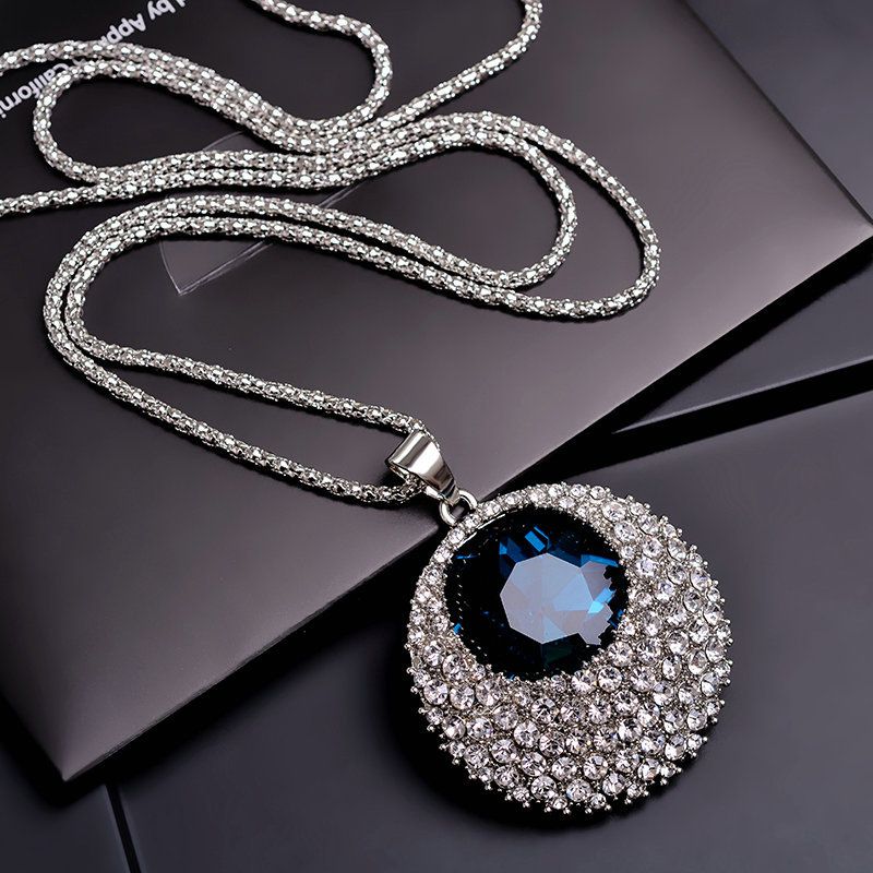 Modern And Trendy Women Artificial Crystal Versatile Long Necklace Sweater Chain