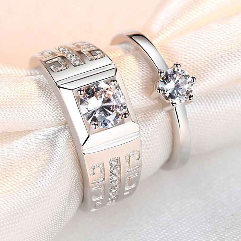 2Pcs/Set Couple Rings Silver Adjustable Men And Women Rings