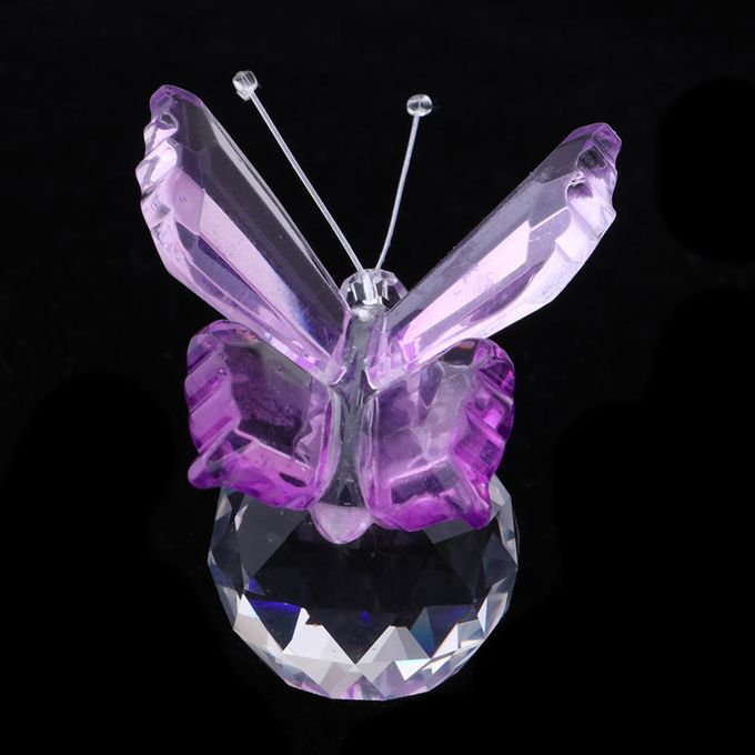 Crystal Flying Butterfly With Ball Base Figurine Cut Glass Purple