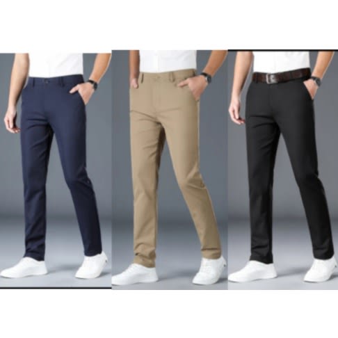 Chinos Pants For Men - Black + Blue + Carton - 3pcs