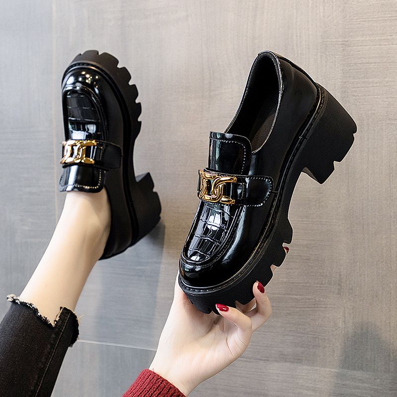 (black)chain Women's Loafers Heels Lolita Shoes Platforms Mary Janes Girls Japanese School Jk  JIN