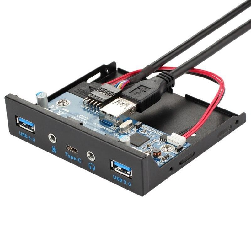 5 Ports USB 3.1 USB 3.0 Hub Spilitter HD Audio 3.5mm TYPE-C Port Front Panel With Power Adapter For Desktop 3.5