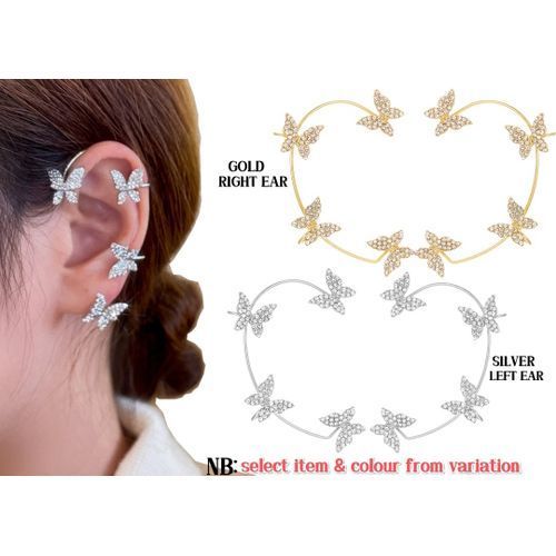 Gold Silver Colour Metal Butterfly Ear Clips Without Piercing For Women Sparkling Zircon Ear Cuff Clip Earrings Wedding Jewelry