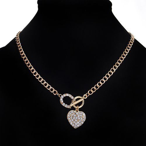 Elegant Pendant Necklace Chain Rhinestone Heart Circular Geo
