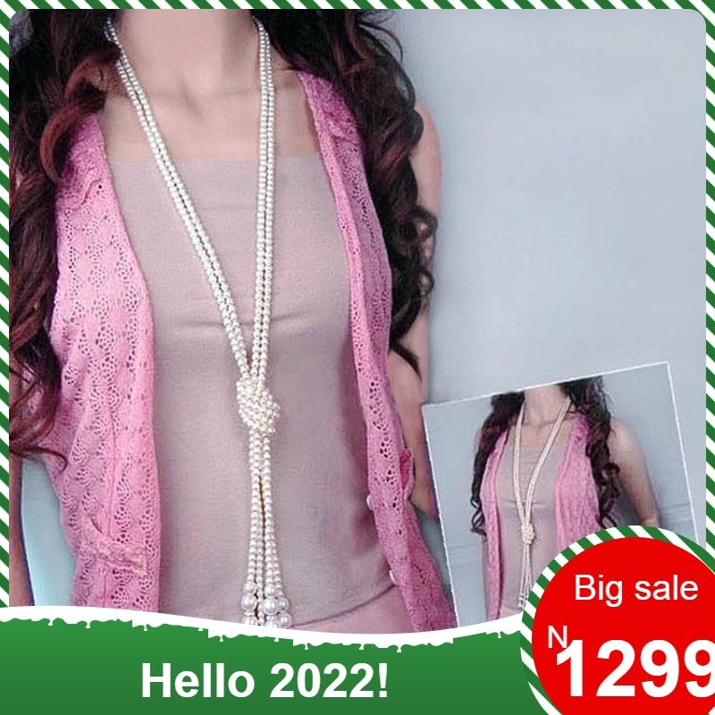 Double Layer Fashion Pearl Necklace Tassel Sweater Chain