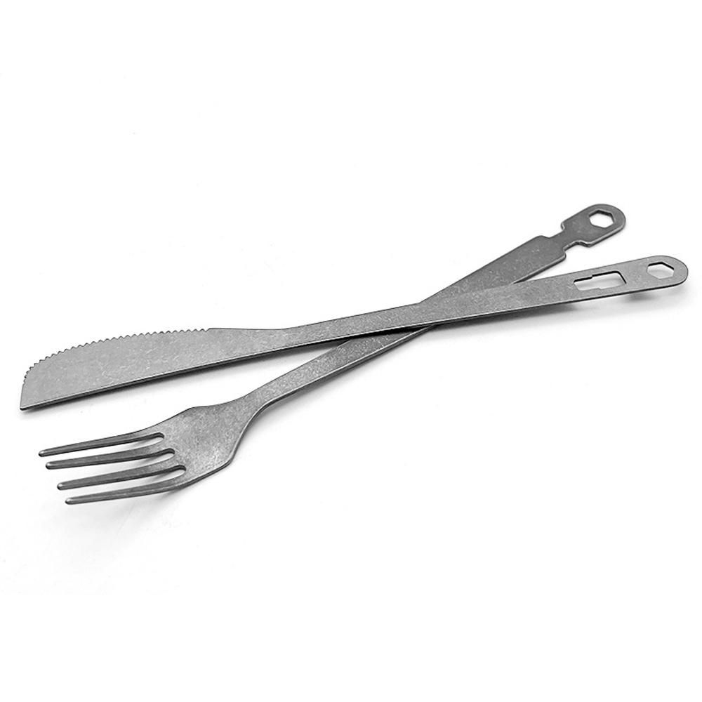 Detachable Cutter and Forks Portable Outdoor Camping Picnic BBQ Tableware Multifunctional Titanium Cutter and Forks Set
