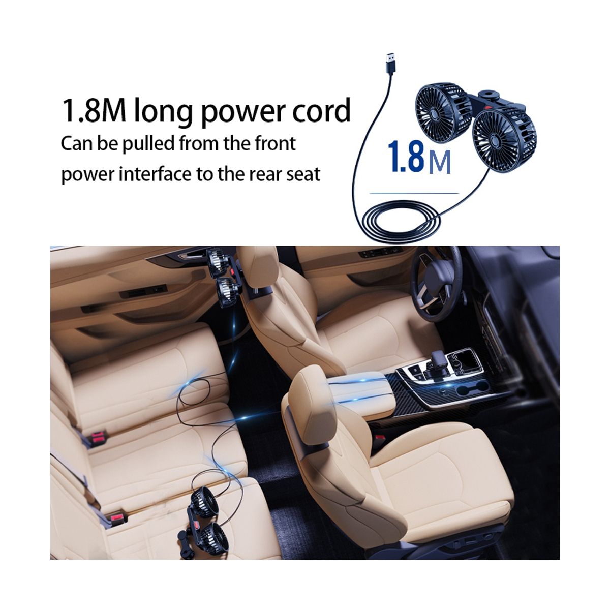 Fan for Car 360 Degree Rotatable Dual Head 3 Speed Rear Seat Air Fan