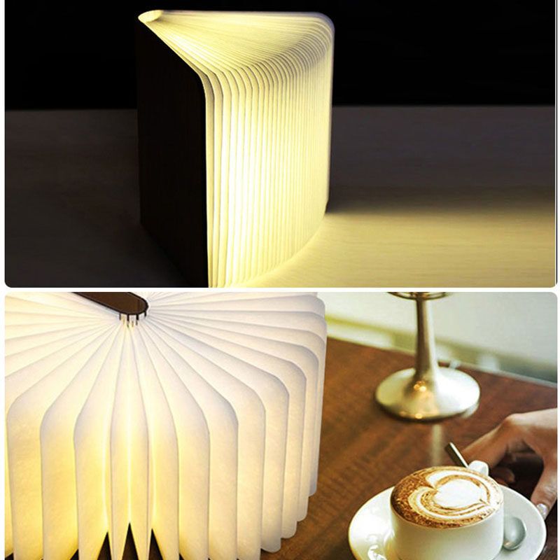 500LM Portable Walnut Black White Maple Wood Grain Book Light Creative Flip Book Light Outdoor Lighting Night Light Decoration Light M