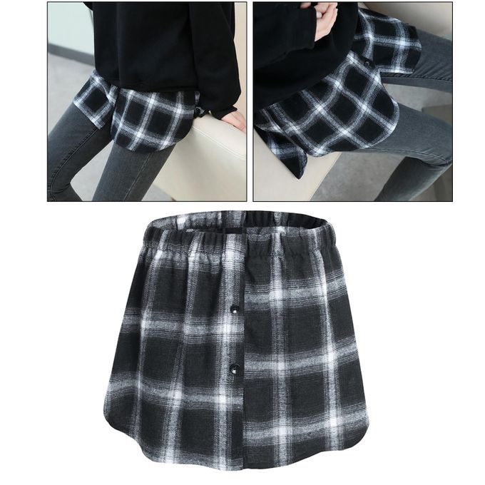 Plaid Half Skirt Girls TShirt Hoodies False Bottom Extender Black