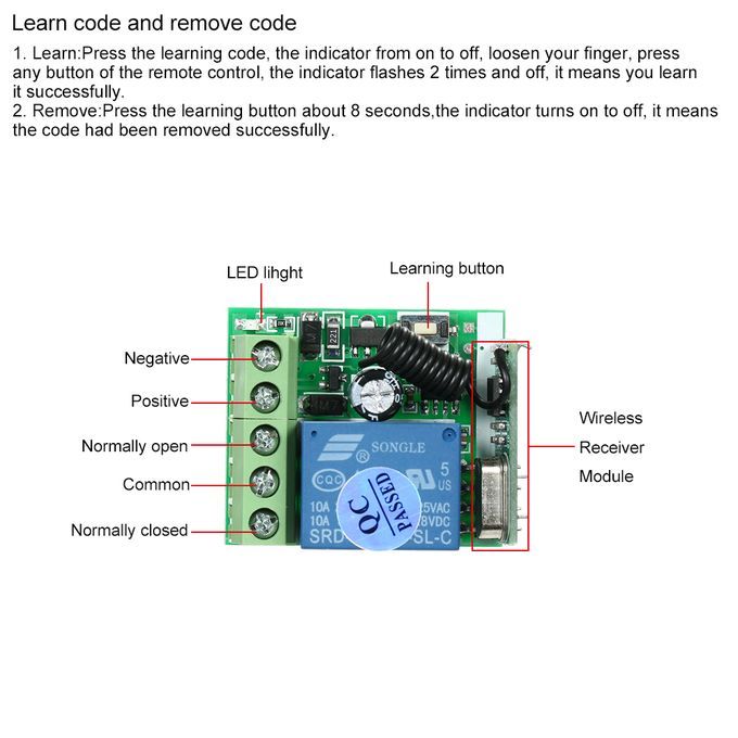 Universal Wireless Remote Control Switch DC 12V 1CH Relay