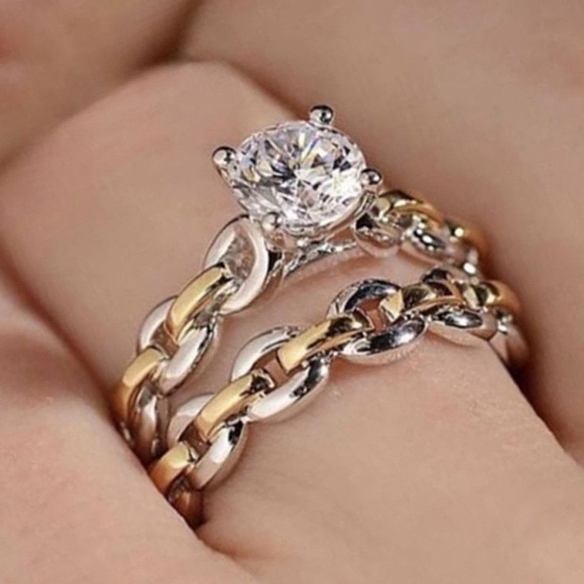 2Pcs/Set Chain Smooth Surface Wedding Bands Alloy-Golden