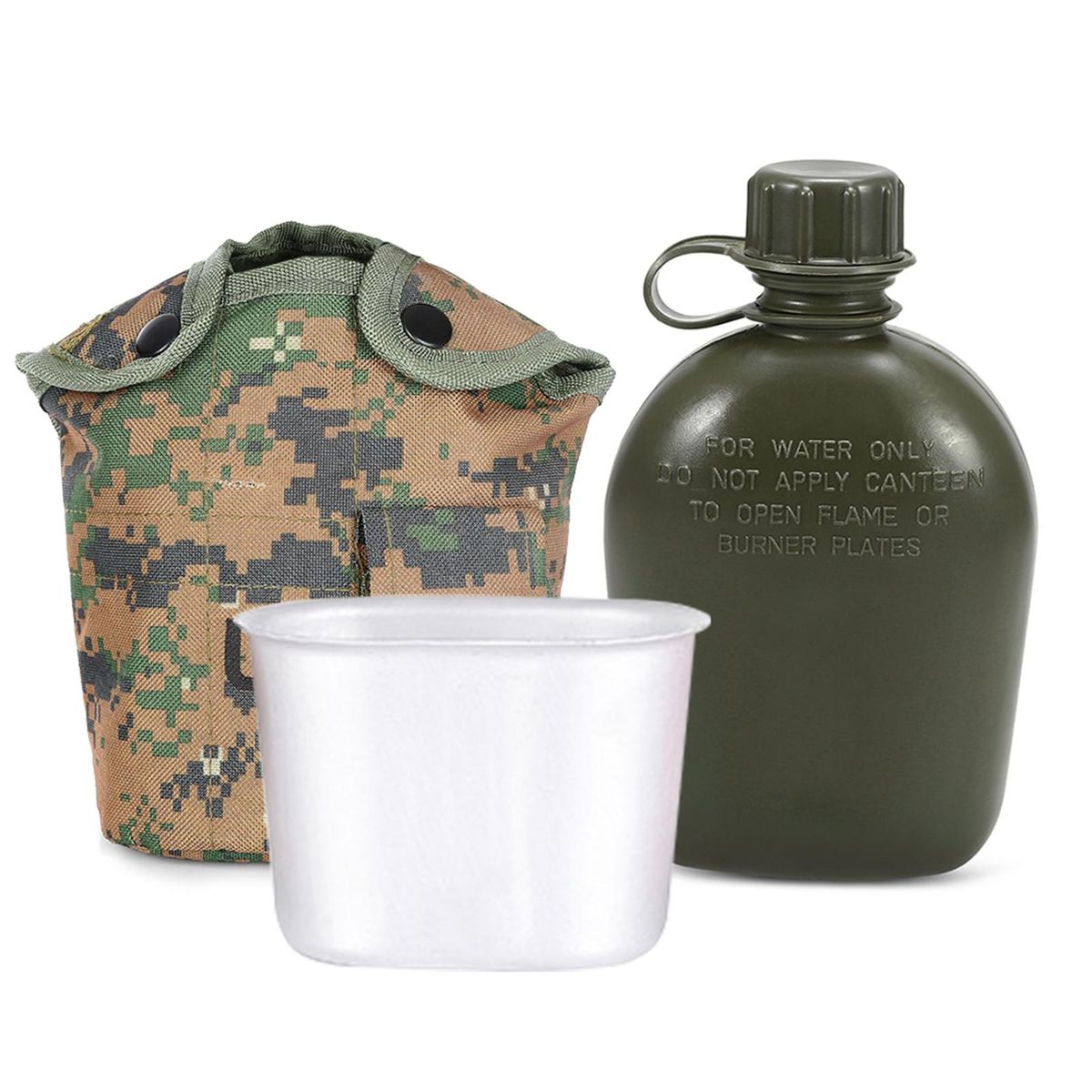 3 Piece Canteen Kit with Aluminum Cup and Cover for Outdoor Camping Hiking Backpacking Survival