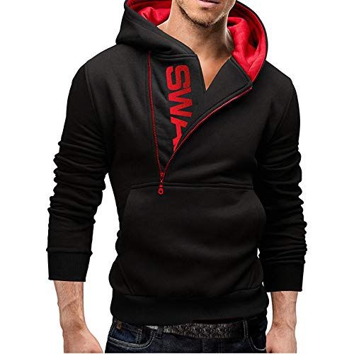 Men's Oblique Zippers Hoodie Trendy Jacket Sweatshirts-Black