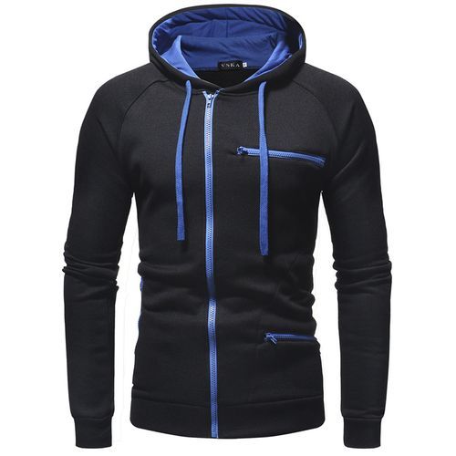 Men's Winter Thick Zipper Hoodie - Black