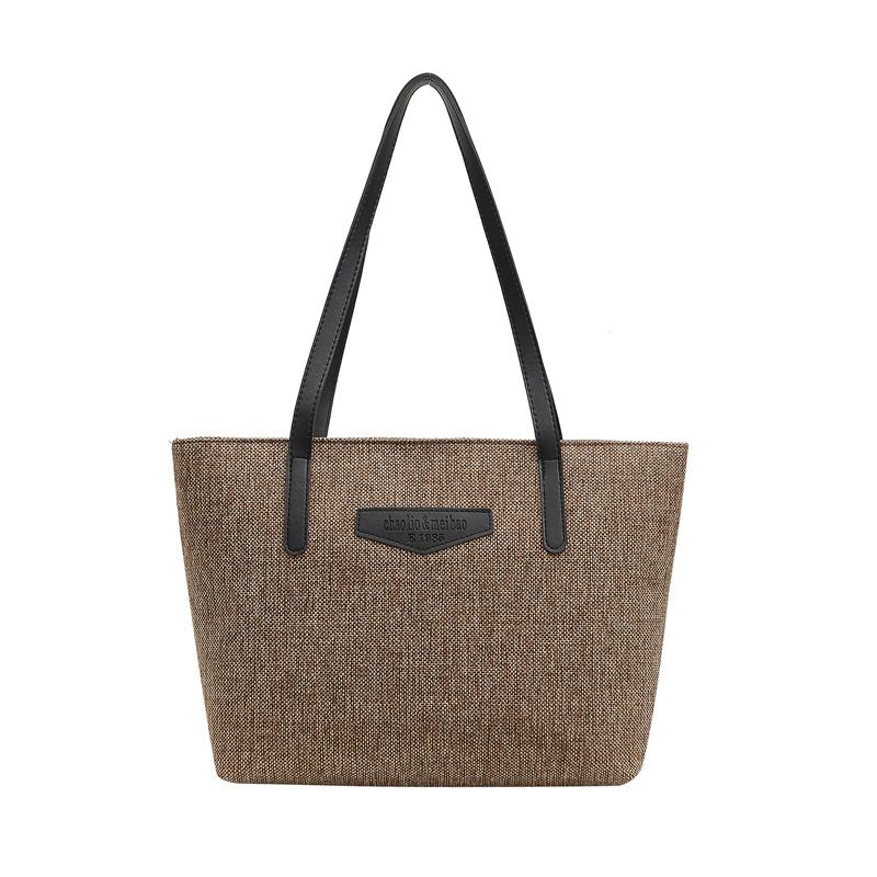 Ladies Tote Bag Knitted Fabric Women Handbag - Coffee Brown