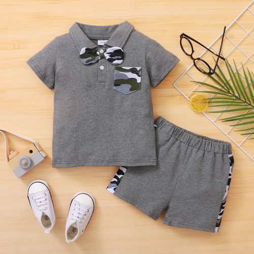 1-6Y Kid Boys Outfit Set Short Sleeves POLO Shirt With Bow + Shorts Pants