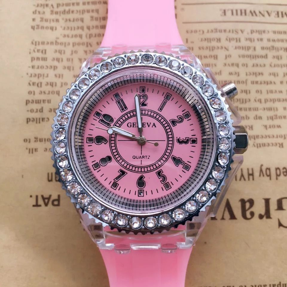Geneva Pink Luxury Wristwatch With Night Light