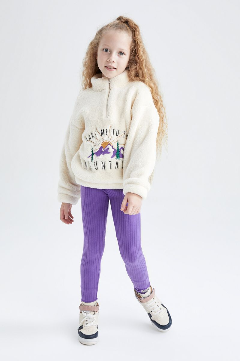 Girl Knitted Legging Fit Leggings -Purple