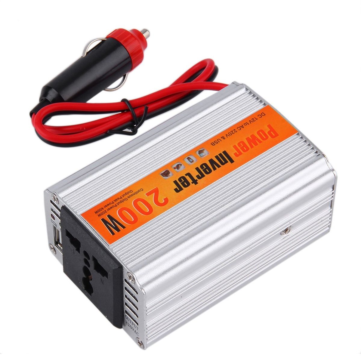 UJ 200W Car Auto Inverter Power Supply Adapter 12V DC To 220V AC Laptop Computer Silver