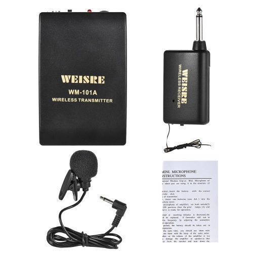 Portable Lavalier Lapel Collar Clip-on FM Wireless Microphone System Voice Amplifier 1/4in Output Plug With Bodypack Transmitter