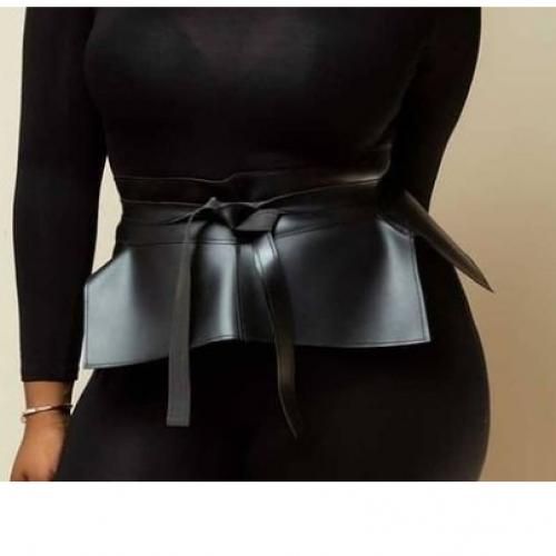 Lydiaz Classy Fashion Waist And Tummy Leather Peplum Belt - Black
