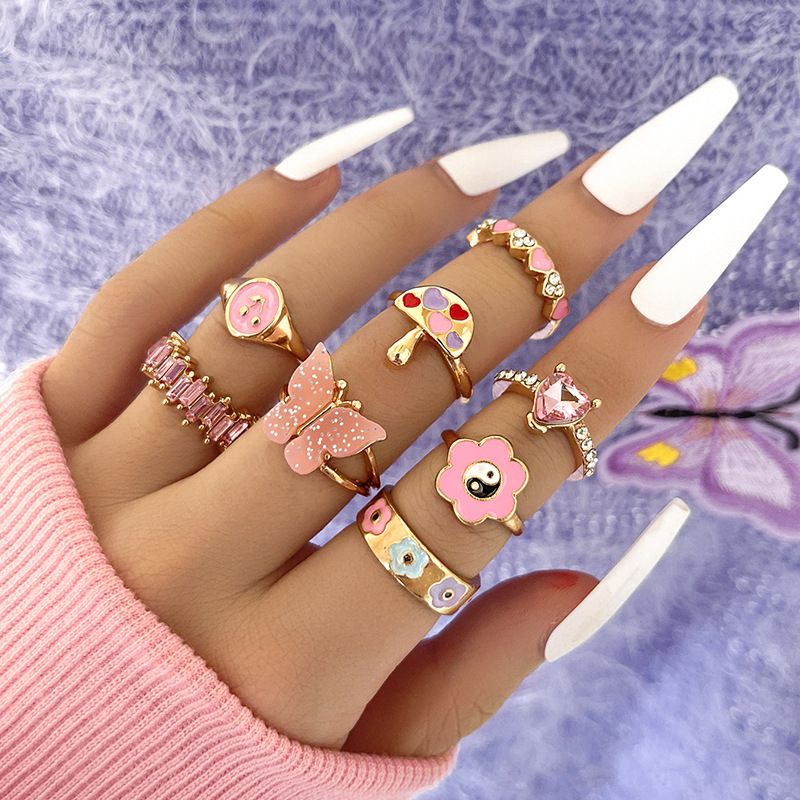 Unique Pink Knuckle Ring Sets of 8