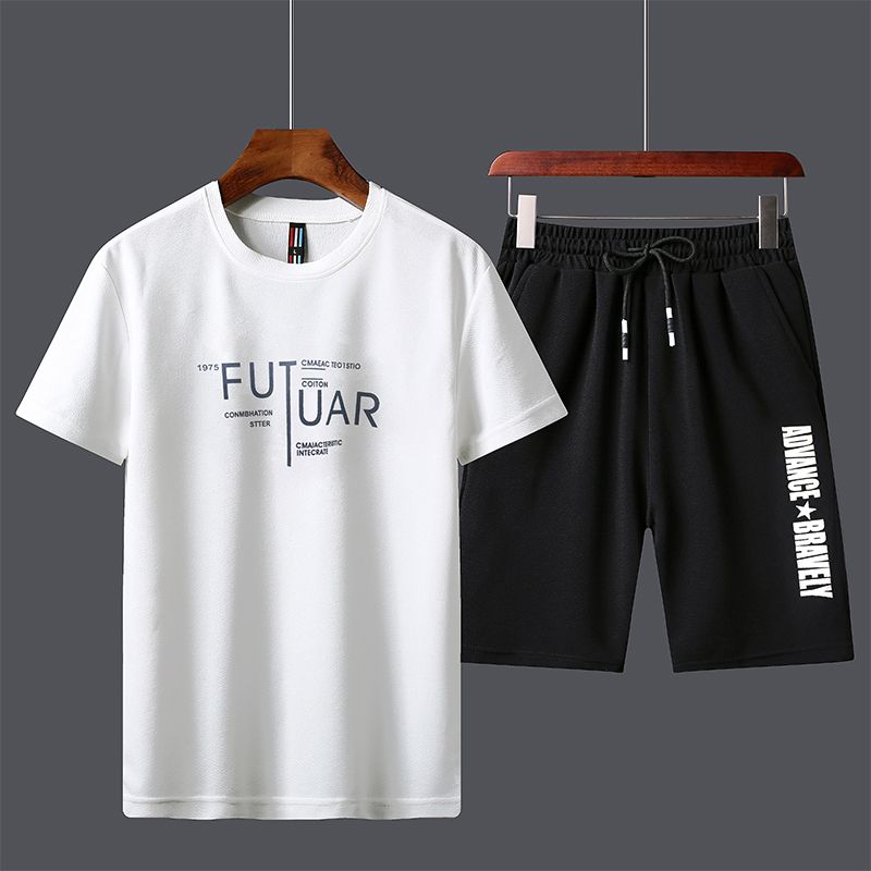 Mens Sports T-shirts+Pants Suit(white)
