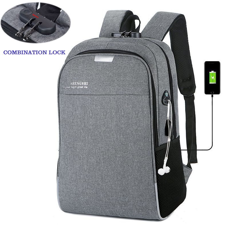 Password Lock Anti Theft Laptop Backpack Grey