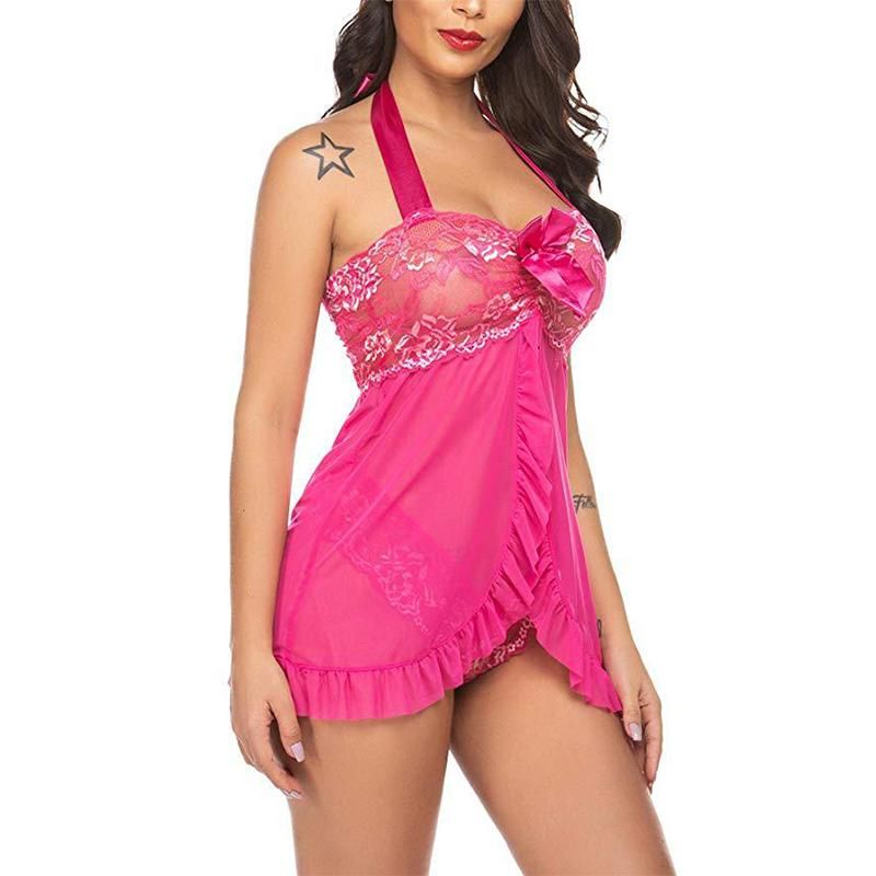 Lace Close-up Nightgown Womens Sexy Lingerie Evening Dress Sensual Pajama With Strap Nightgirl