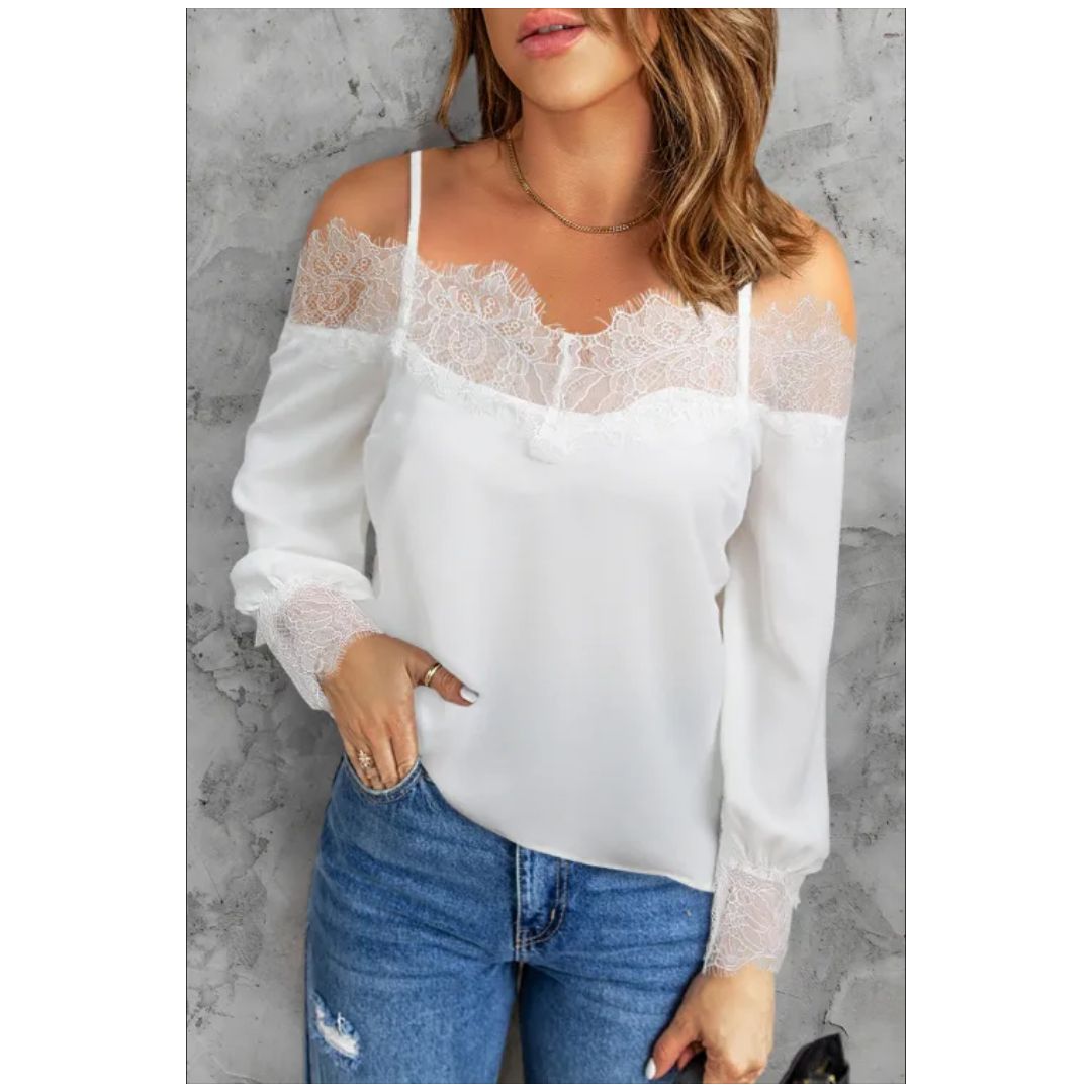 Mfed White Lace Cold Shoulder Blouse