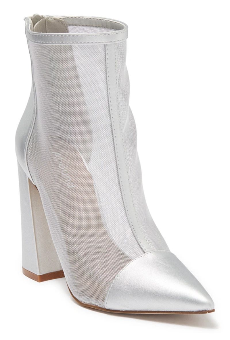 Dorrie Pointed Cap Toe Mesh Bootie - Silver Metallic