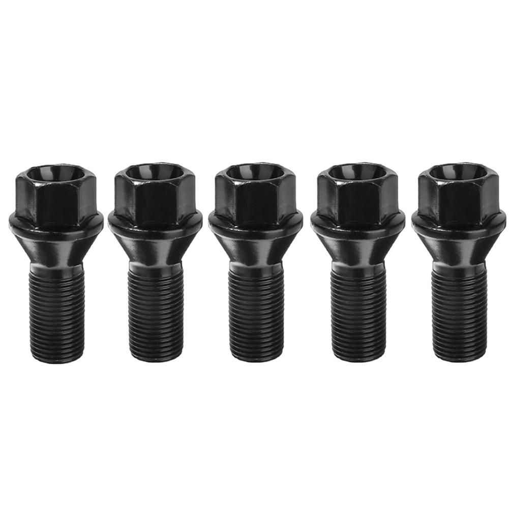 5Pcs M14 x 1.25 Black Wheel Locking Lug Bolt Nut Steel