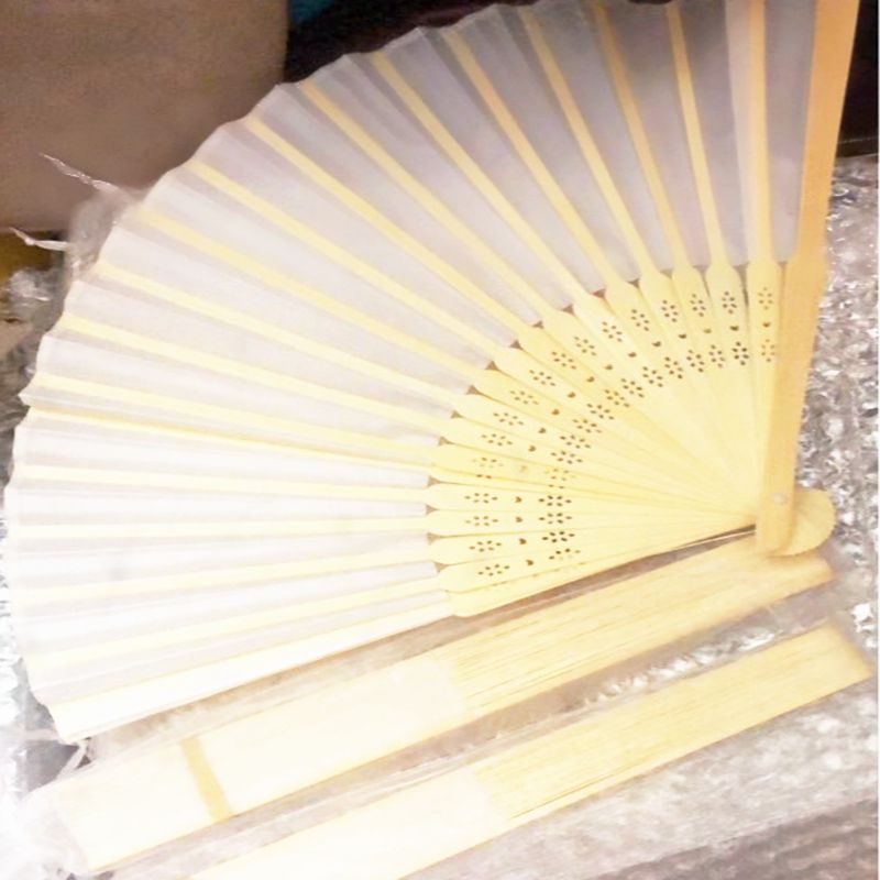 Shower Baby Decoration White Wedding Favors Ladies Gift Cream Party Halloween Custom Fan Hand 30pcs (Beige) Birthday Folding