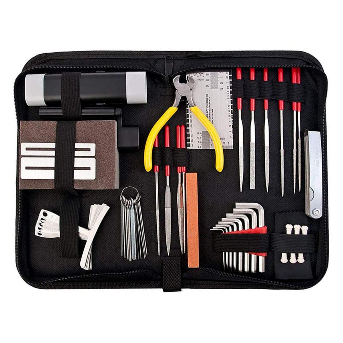 57 PCS Guitar Tool Kit with Carry Bag, Repair Maintenance Tools String Action Ruler Luthier File Guitar Bridge Pins for Guitar Ukulele Bass Banjo, String Instrument Accessories Music Lover Gift Choice